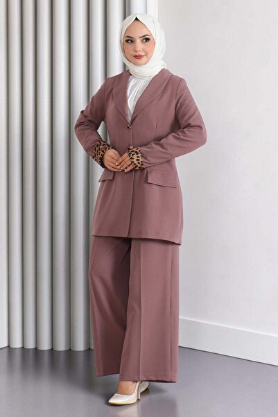 Missvalle Leopard Patterned Suit Dusty Rose 19218