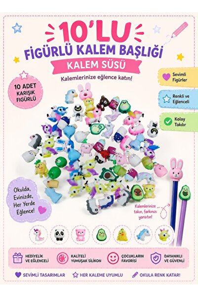 Pembe Pasaj 10'lu Figürlü Kalem Başlığı Kalem Süsü