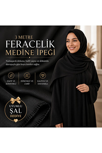 Atlas Kumass 3 Metre Feracelik Medine İpeği + UYUMLU ŞAL HEDİYELİ