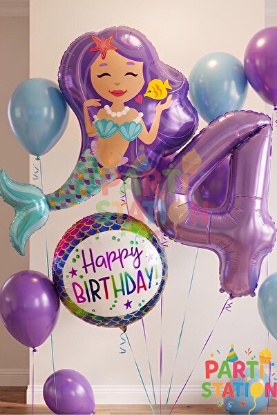 Parti Station Mermaid Deniz Kızı 4 Yaş Balon Set Deniz Kızı Konsept Balon ve ...