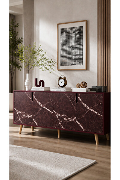 VM VERTEX MOBİLYA Latina Modern Konsol 180cm Mermer Kapak-Bordo