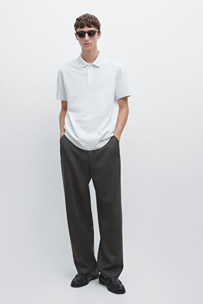 Massimo Dutti Mikro dokulu pamuklu polo yaka t-shirt