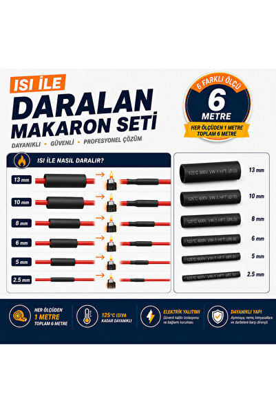 Atx Isıyla Daralan Makaron Kablo Seti - 6 Çeşit Her Biri 1 metre
