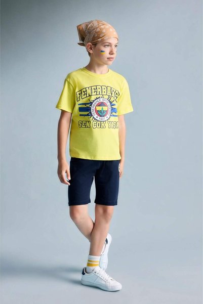 DeFacto 100% Cotton Fenerbahçe Short Sleeve Pajama Top Shorts Pajama Bottom 2-Piece Pajama Set Boy's H7338A826