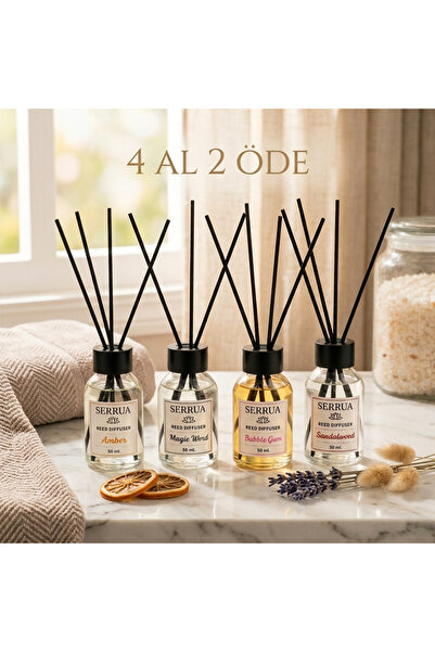 Serrua 4'lü Çubuklu Oda Kokusu Seti AMBER-SANDALWOOD-MAGİCWORD-BUBBLE GUM) Re...