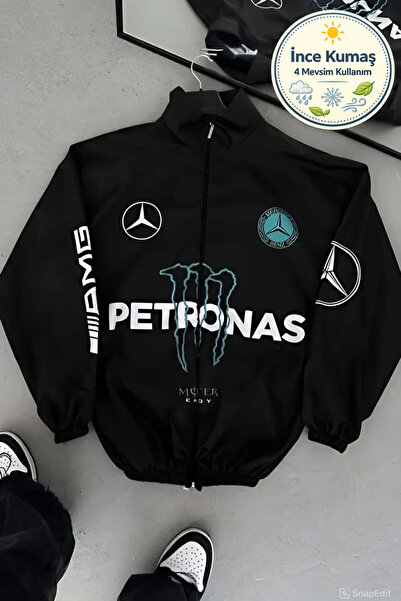 Lushen Mercedes Unisex Paraşüt Kumaş Oversize Dijital Baskılı Siyah Rüzgarlık...