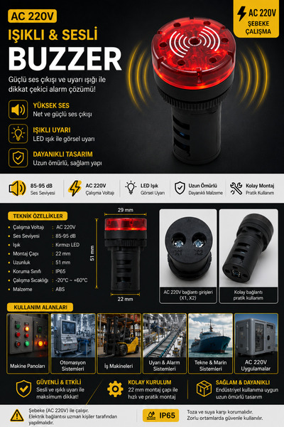 Genel Markalar AC 220V - LED IŞIKLI BUZZER