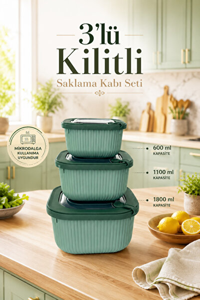 Sariva Home 3'lü Kare Saklama Kabı Seti 600 ml 1100 ml 1800 ml BPA İçermez Ka...