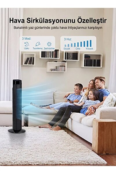 Enshall SNAİLAX Modern Tasarım Dokunmatik 79cm Kule Tipi Vantilatör , Uzaktan Kumandalı Salınımlı Kule Fan 3 Hız Kademeli Vantilatör