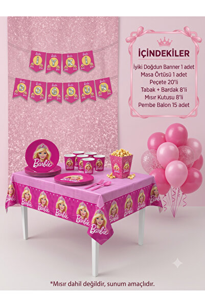 boonmarkt Barbie Doğum Günü Seti 8 Kişilik