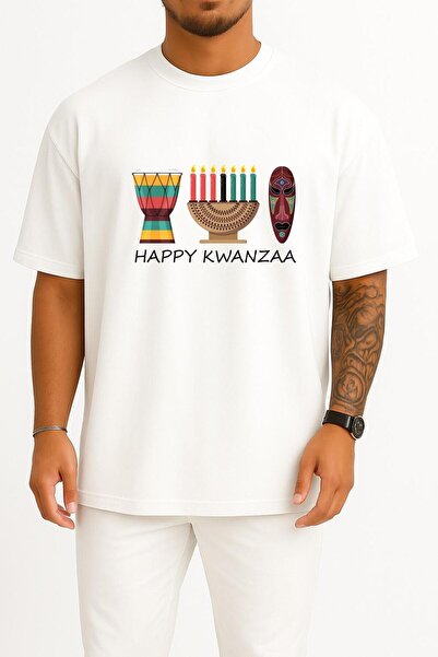 Bahriyeli Collection Oversized Happy Kwanzaa Chest Design Unisex T-Shirt
