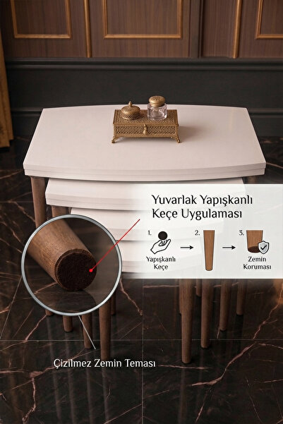 brahimigold Modern Tasarımlı MDF 4’lü Beyaz Zigon Sehpa Takımı – Ahşap Ayaklı, Dayanıklı Salon Yan Sehpa