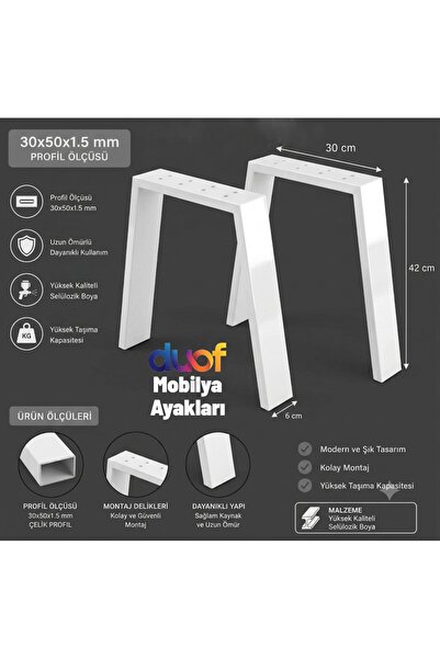 DUOF Metal Bank Sehpa Orta Sehpa Ayağı 2 Adet Ayak 42 cm Mobilya Ayağı Beyaz