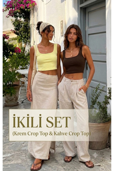 Trendol fashion life İkili Set Ribana Kumaş Crop Atlet Body