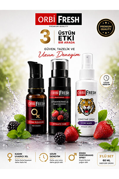 ORBIFRESH 3'LÜ Set Erkek Uzun Deneyim Kadın Uyarıcı Jel Kayganlaştırıcı Jel Ç...