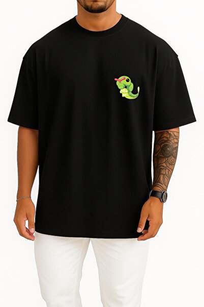 Bahriyeli Collection Oversized Caterpie Pocket Printed Unisex T-Shirt