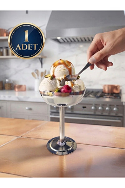 SEVA ÇELİK Stainless Steel 1 Piece Ice Cream Dessert Presentation Bowl with S...