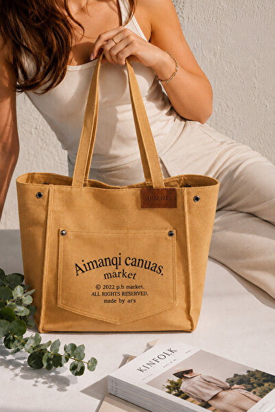 WEST BULLS Arsenis Large Size Canvas Tote Shoulder Bag with Pockets