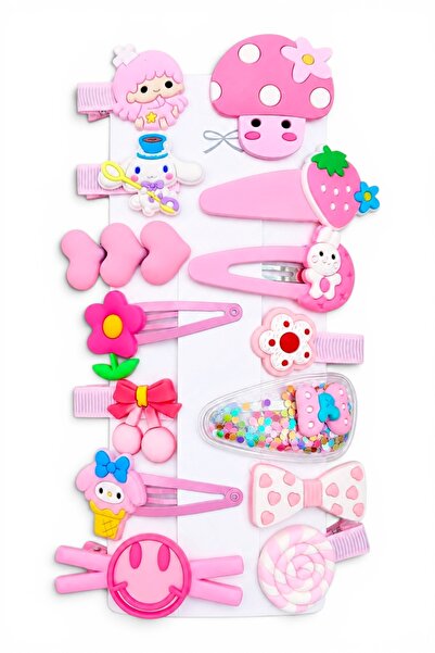 SHEKER HOME Kız Çocuk Bebek Çıtçıt Pens Toka Seti - 14 Adet - Pembe