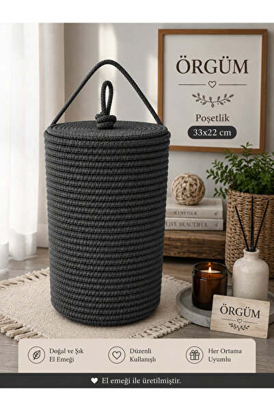 ÖRGÜM Bag Holder Dark Gray Color Decorative Bag Organizer Basket with Lid 30x...