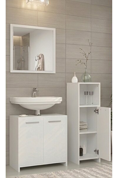 YURKUR MOBİLYA banyo mobilya seti, beyaz, 3 parça