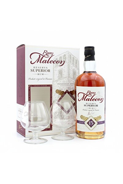 MALECON Rom Reserva Superior 15 Ani Set Cadou Cu 2 Pahare, 40%, 0.7L