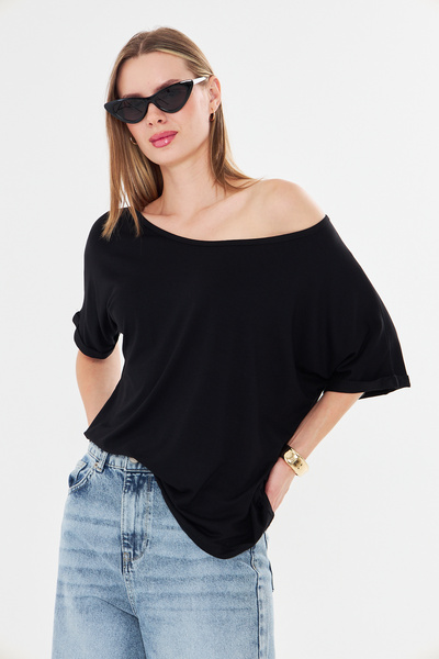 Tight Lady Natural Viscose Women's Boat Neck Off Shoulder Loose Double Sleeve...