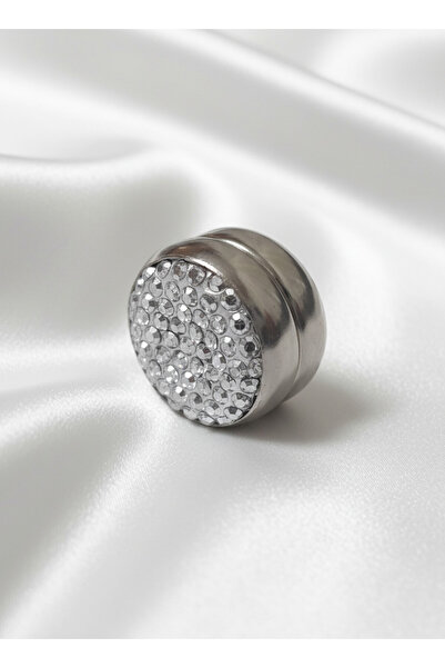 Gül İpek Moda 14 mm Kristal Dokulu Mıknatıslı Eşarp Şal Tokası Beyaz