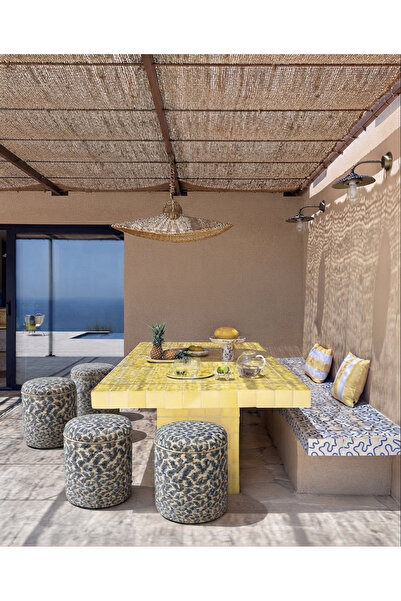 GO&CO CONCEPT Limoncello Aqua Mavi Puf Yan Sehpa