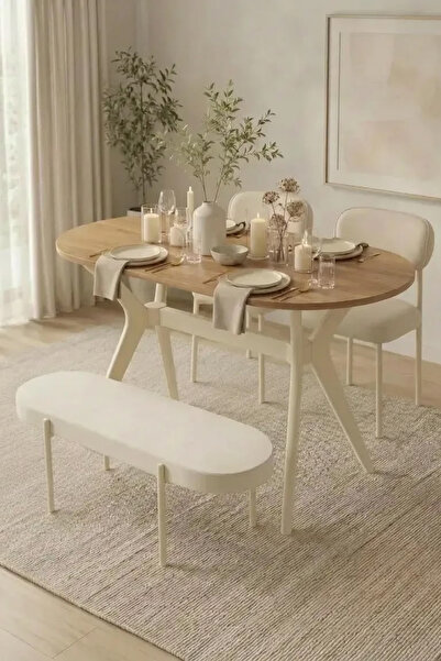 PLASMOB 70x120 Mutfak Masa Takımı 2 Sandalye 1 Bench Yıldız Model
