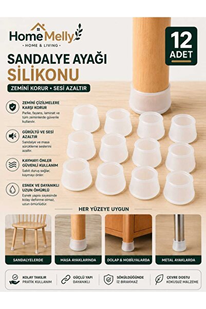 btm home 12’li Silikon Ayak Kılıfı – 2,5-8 Mm Kaydırmaz, Parke Dostu, Ses Önl...