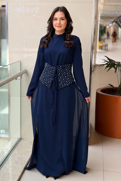 White Corner Stone Embellished Wide K Belt I Evening Dress
