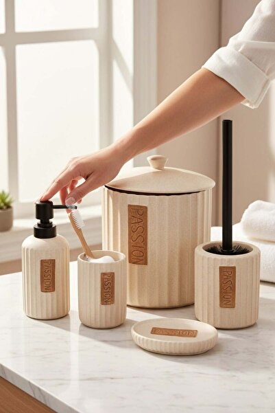 Onedekor 5 Parça Vilya Collection Lüx Cream Banyo Seti