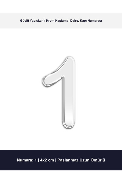 Demiraslan Ticaret 4x2 cm Krom Kaplama Metal Kapı Numarası No 1 - Yapışkanlı ...