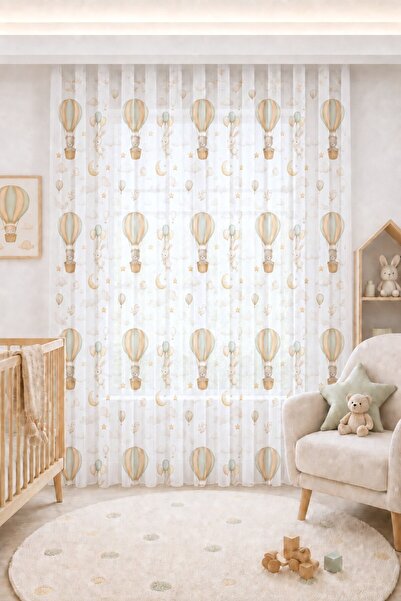 ZÜPER TEKSTİL Çocuk Odası Uçan Balon Ayıcık Tavşan Desenli Unisex Seyrek Pile...