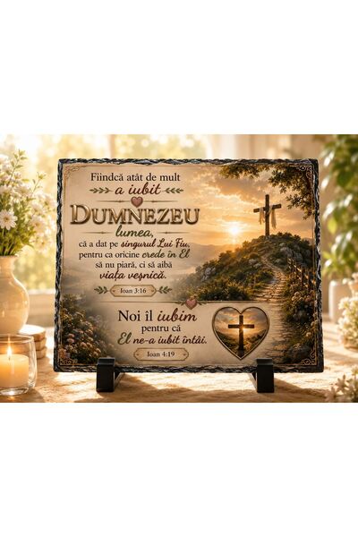 hiperborea Placă ardezie creștină -„Fiindcă atât de mult a iubit Dumnezeu lum...