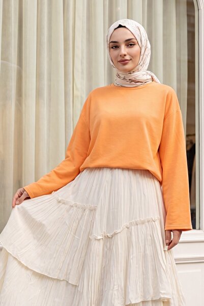 Modamorfo Round Neck Casual Combed Cotton Blouse -Orange