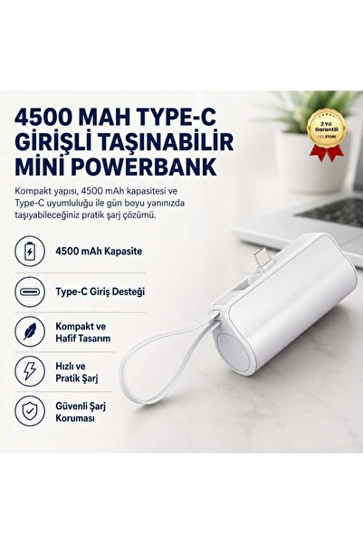 hızlı store 4500 mAh Mini Powerbank Type-C Girişli Taşınabilir Hızlı Şarj Taş...