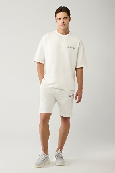 Avva Erkek Beyaz 2 İplik 2'li Oversize Fit Şort Takımı E001600