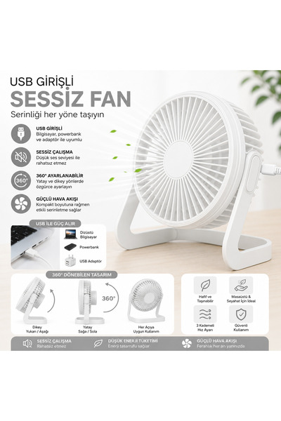 SPRANGE Masa Üstü Klima USB Girişli Sessiz Taşınabilir Mini Fan USB Vantilatö...
