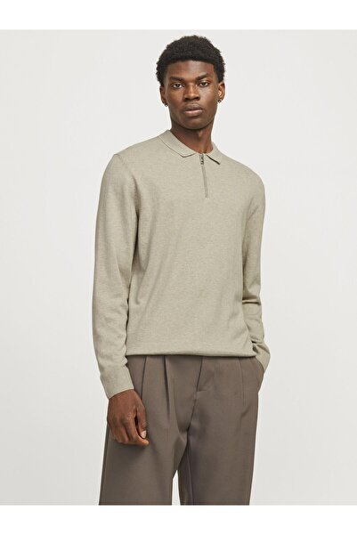 Jack & Jones Men's Polo Shirt Einfarbig Beige Sweatshirt - 12268210