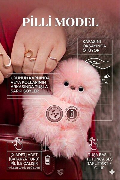 Petish Miru-mi Peluş Oyuncak - Sese ve Harekete Duyarlı PİLLİ (karışık renk g...