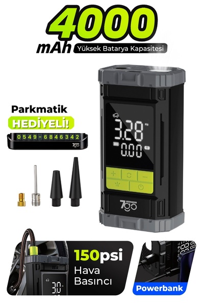 7GO 7A6 Turbo Boost Şarjlı Hava Pompası – 150 PSI Taşınabilir Lastik Şişirme ...