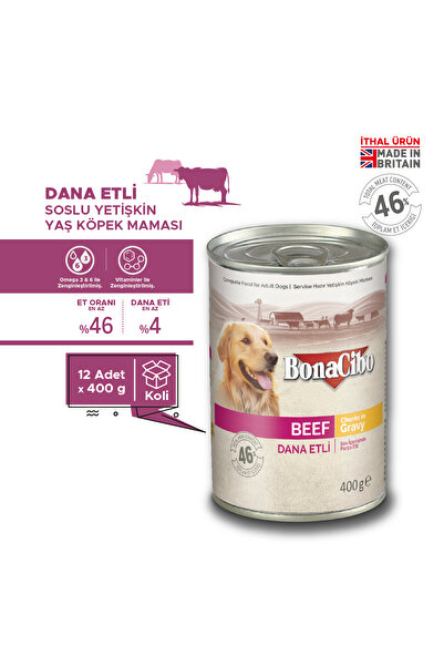 BonaCibo Soslu Dana Etli Yaş Köpek Maması, 400 Gr x 12 Adet