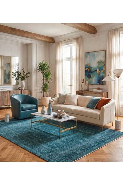 Neşem Halı Boutique EKO HALI Shiraz SHR 03 Turquoise Vintage Desenli Sıcak Re...