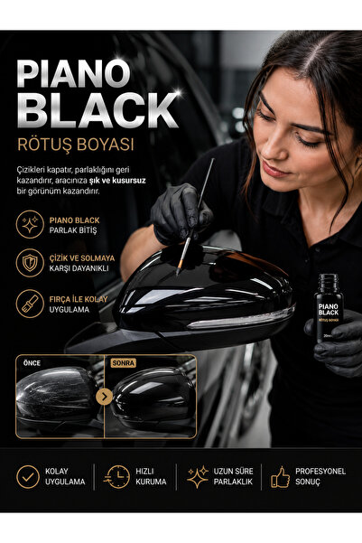 Gloss Detailing PİANO BLACK & PARLAK SİYAH - Profesyonel Kendinden Fırçalı Çi...