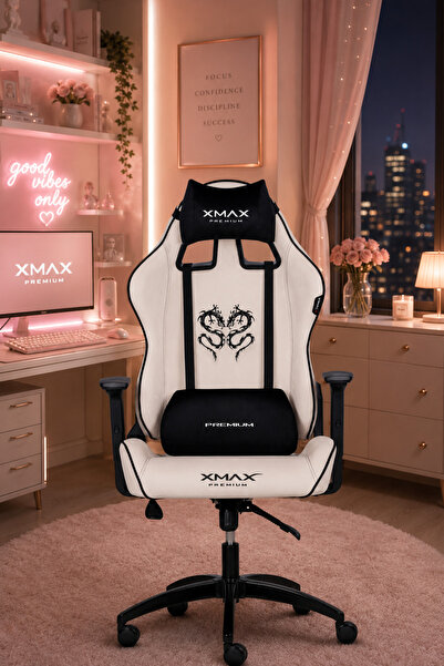 XMAX / Rio Balerion Terletmez Kadife Kumaş Beyaz Gaming Oyuncu Koltuğu / 120 ...