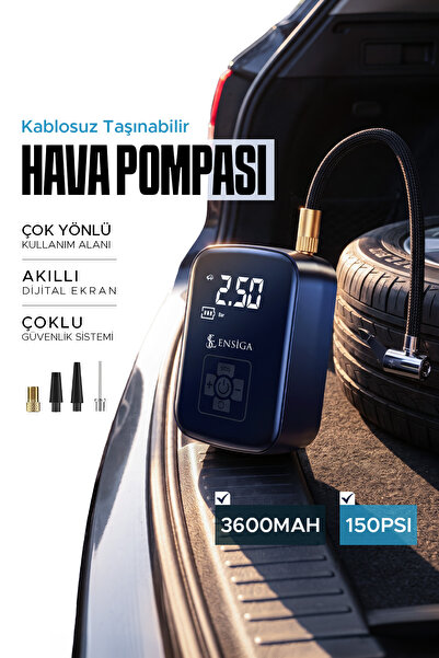 EN SİGA Ensiga Taşınabilir Şarjlı Hava Pompası 3600 mAh Oto Lastik Kompresörü