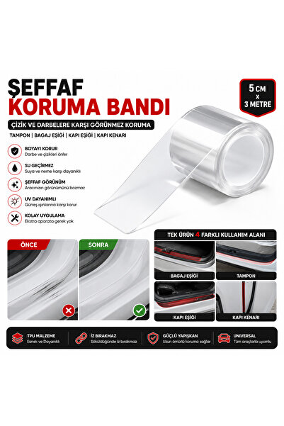 Şanlı Tuning Araba Bagaj Kapı Eşiği Tampon Çizik Önleyici Şeffaf Bant Şeffaf ...