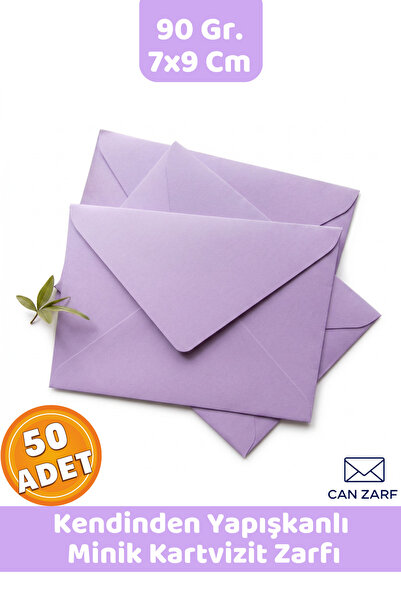 CANVELA 50 Adet Lila Renkli Küçük Zarf 7x9 Cm Küçük Zarf 90 Gr. Kendinden Yap...